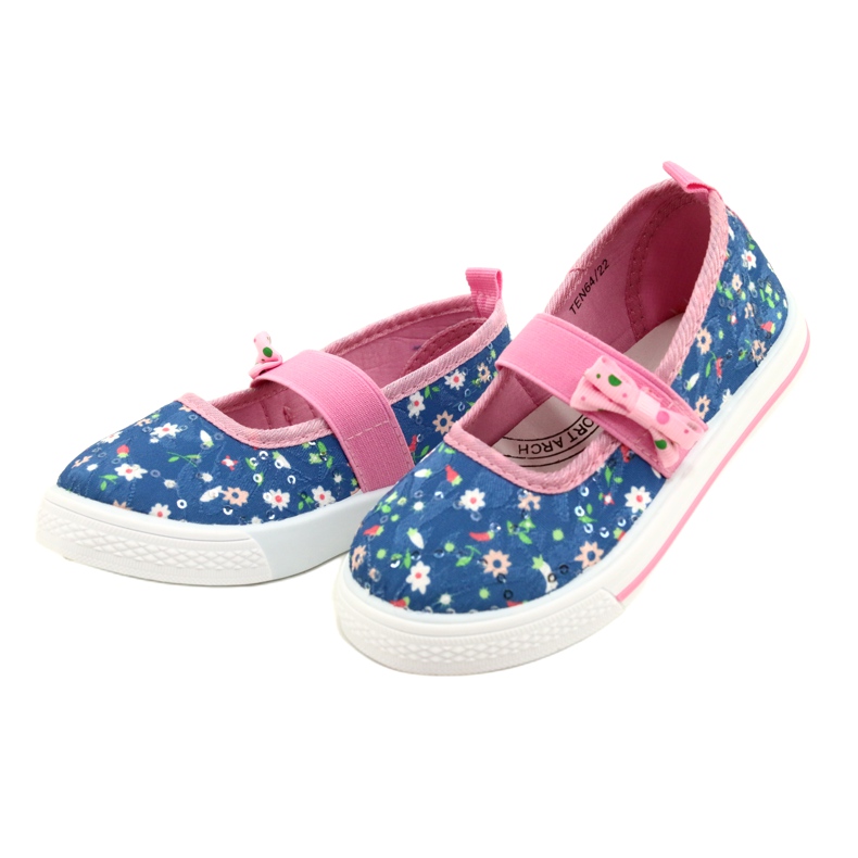American Club Girls' ballerinas sneakers with a bow in flowers blue 2