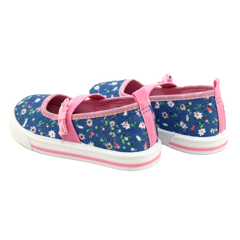 American Club Girls' ballerinas sneakers with a bow in flowers blue 5