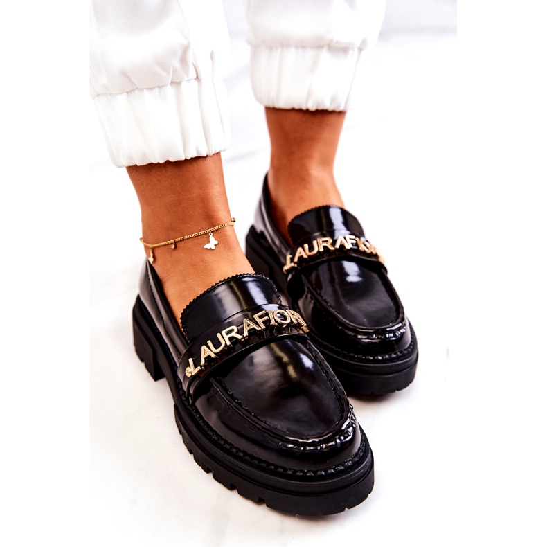 Painted loafers women's letters la.fi black leather insert 4 Painted loafers women's letters la.fi black leather insert 4