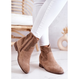 S.Barski Women's Suede Boots Hidden Wedge Beige Solene 2