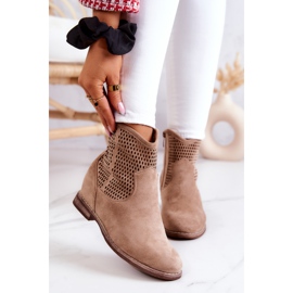 S.Barski Women's Suede Boots Hidden Wedge Beige Solene 1