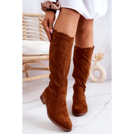 S.Barski Women's Suede Openwork Boots Camel Thessie brown 1
