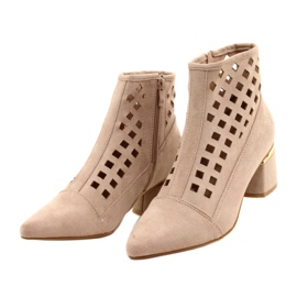 M.Daszyński Women's openwork boots Daszyński MR2168A-3 suede Beige 2