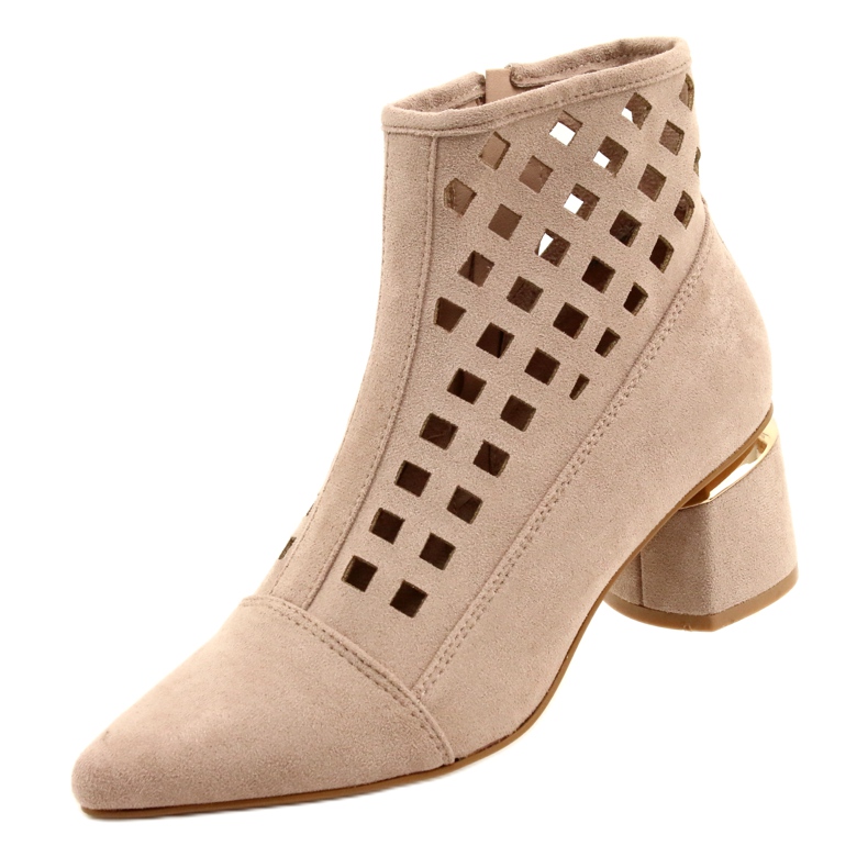 M.Daszyński Women's openwork boots Daszyński MR2168A-3 suede Beige 3