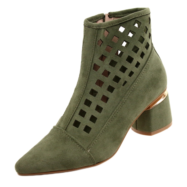 M.Daszyński Women's Daszyński MR2168A-3 Suede Green openwork boots 3
