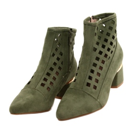 M.Daszyński Women's Daszyński MR2168A-3 Suede Green openwork boots 2