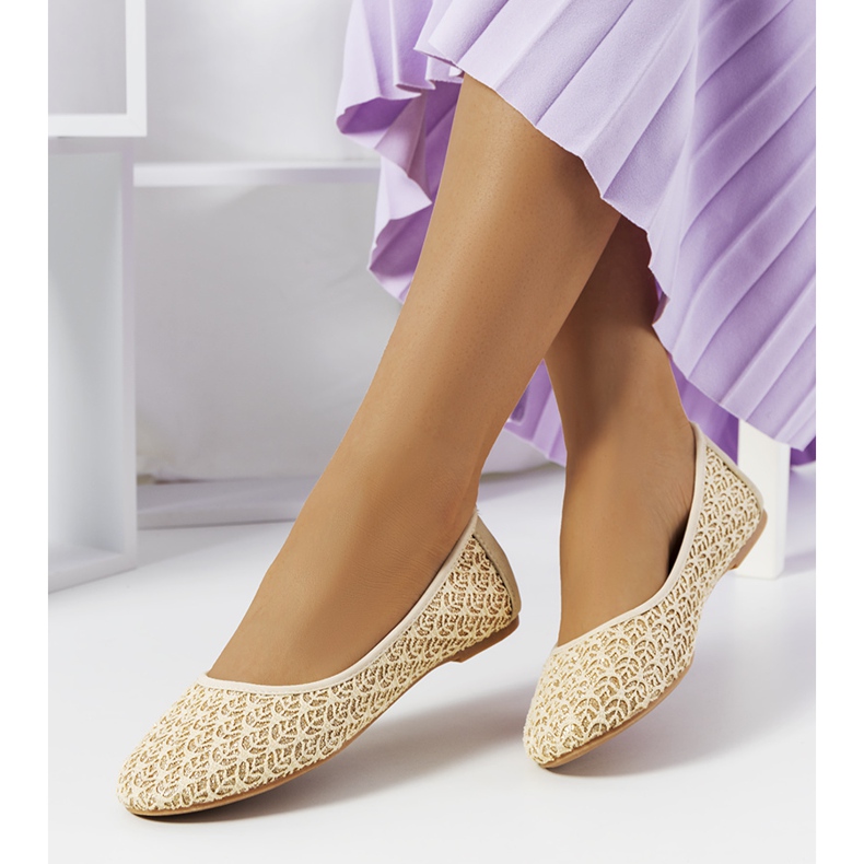 Beige shiny Chuwi lace ballerinas 1