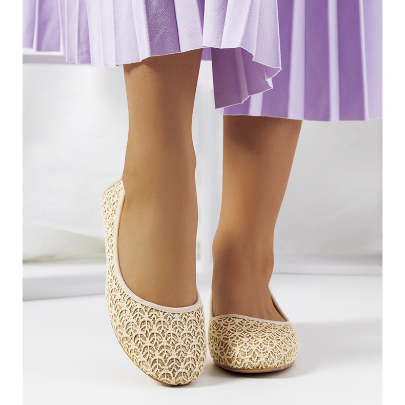 Beige shiny Chuwi lace ballerinas 2