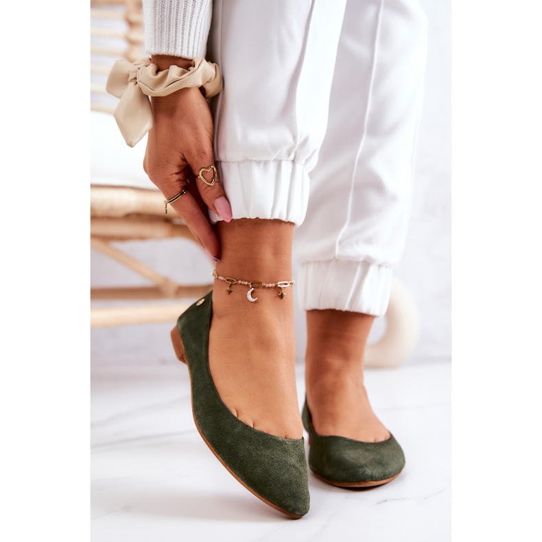 Women's Suede Ballerinas Maciejka 04100-45 Khaki green 1