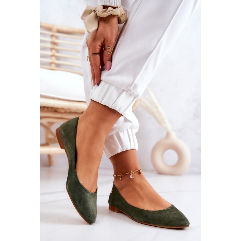Women's Suede Ballerinas Maciejka 04100-45 Khaki green 2
