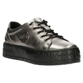 Filippo Stylish DP3528 / 22 GN Gun Metal Leather Sneakers brown silver 5