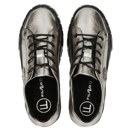 Filippo Stylish DP3528 / 22 GN Gun Metal Leather Sneakers brown silver 4