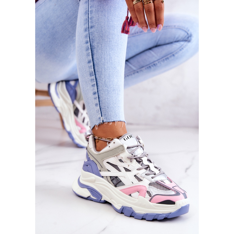 Women's Sport Leather Sneakers GOE JJ2N4090 Multicolor white purple pink grey 2