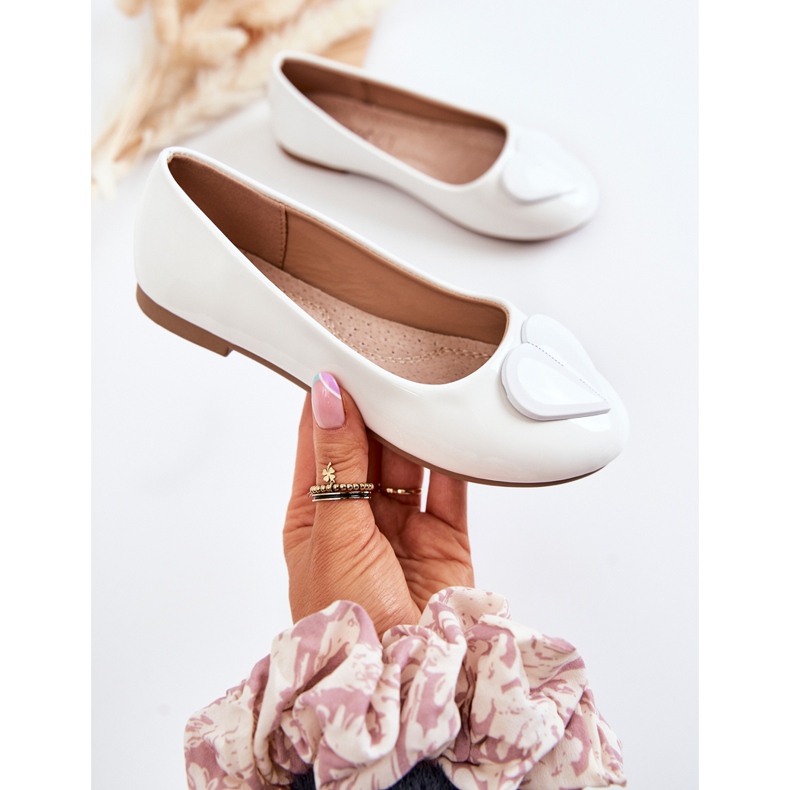 Vinceza Lacquered Children's Ballerinas With Heart White Corty 2