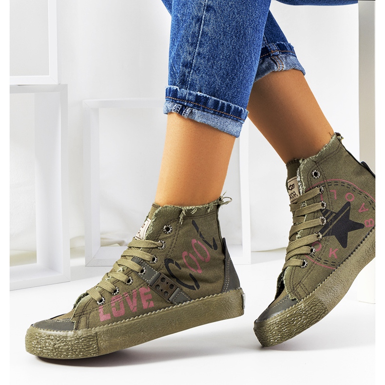 Green ankle-high sneakers from Amabella khaki 1