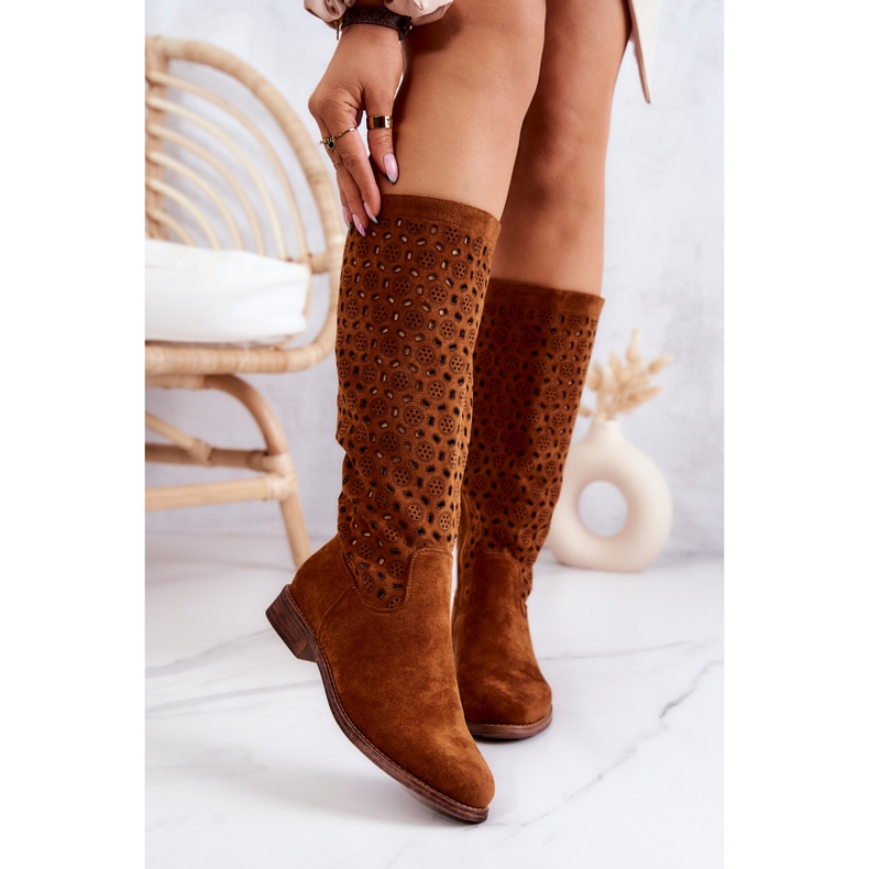 S.Barski Camel Darnell suede boots with an openwork pattern brown 1