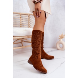 S.Barski Camel Darnell suede boots with an openwork pattern brown 2
