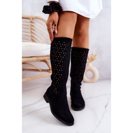 S.Barski Black Darnell Suede Boots With Openwork Pattern 2