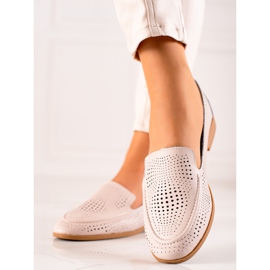 Goodin Leather loafers with an openwork pattern beige 2