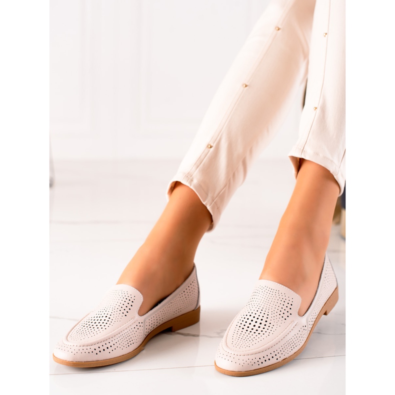 Goodin Leather loafers with an openwork pattern beige 1