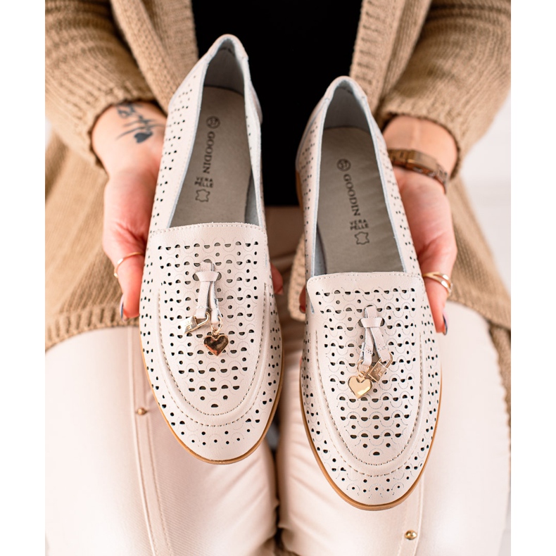 Goodin Leather Loafers With Ornament beige 1