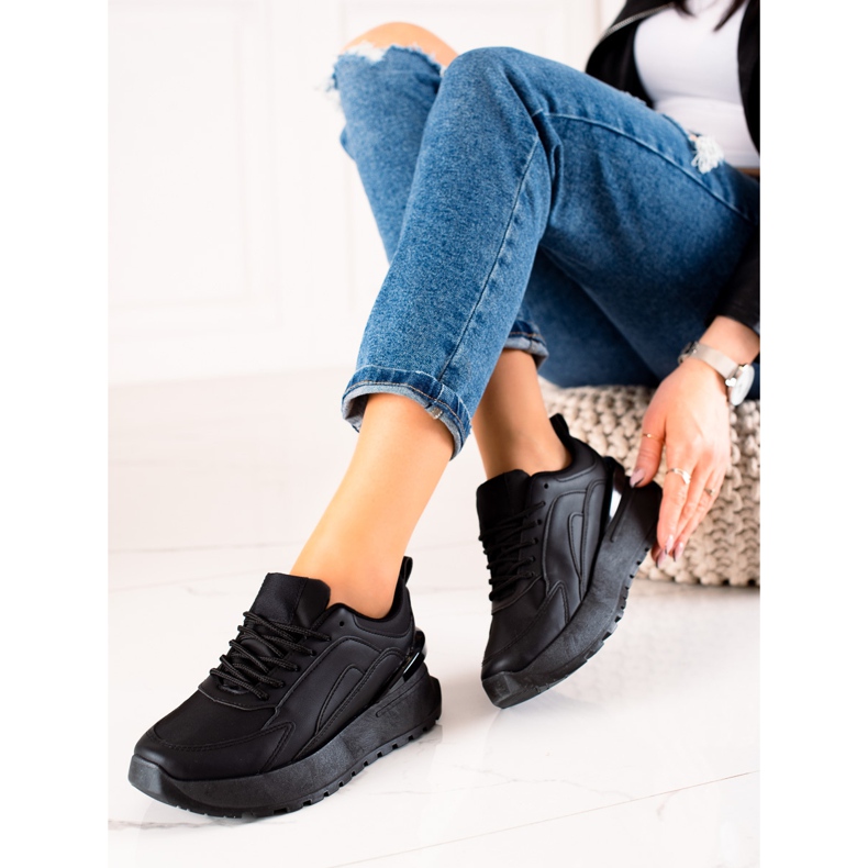 TRENDI Black Sneakers With Eco Leather 1 TRENDI Black Sneakers With Eco Leather 1