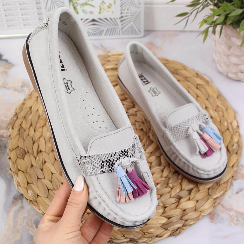 Evento Gray moccasins with fringes Jezzi W JEZ328B grey 1