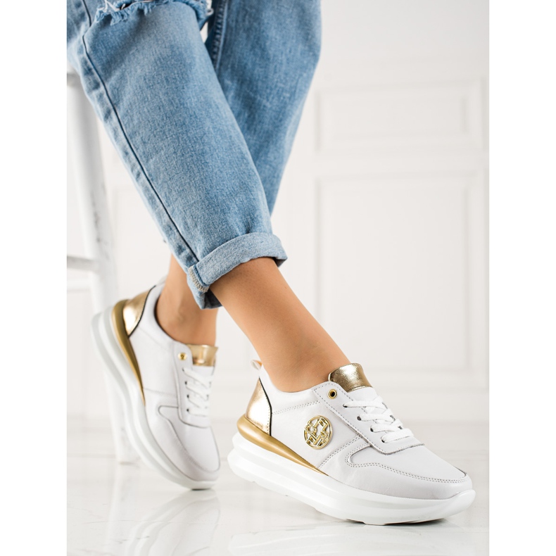 Filippo Stylish Leather Sneakers white golden 1