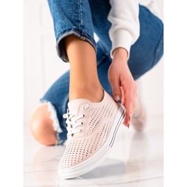 VINCEZA openwork leather sneakers pink 1