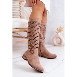 S.Barski Darnell Beige Suede Boots With Openwork Pattern 1