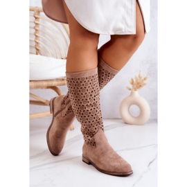 S.Barski Darnell Beige Suede Boots With Openwork Pattern 2