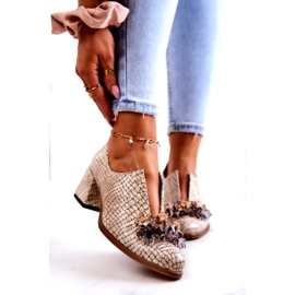 PA2 Elegant Leather High Heels With Beige Delaver Decoration 1 PA2 Elegant Leather High Heels With Beige Delaver Decoration 1