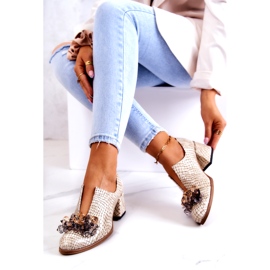 PA2 Elegant Leather High Heels With Beige Delaver Decoration 4