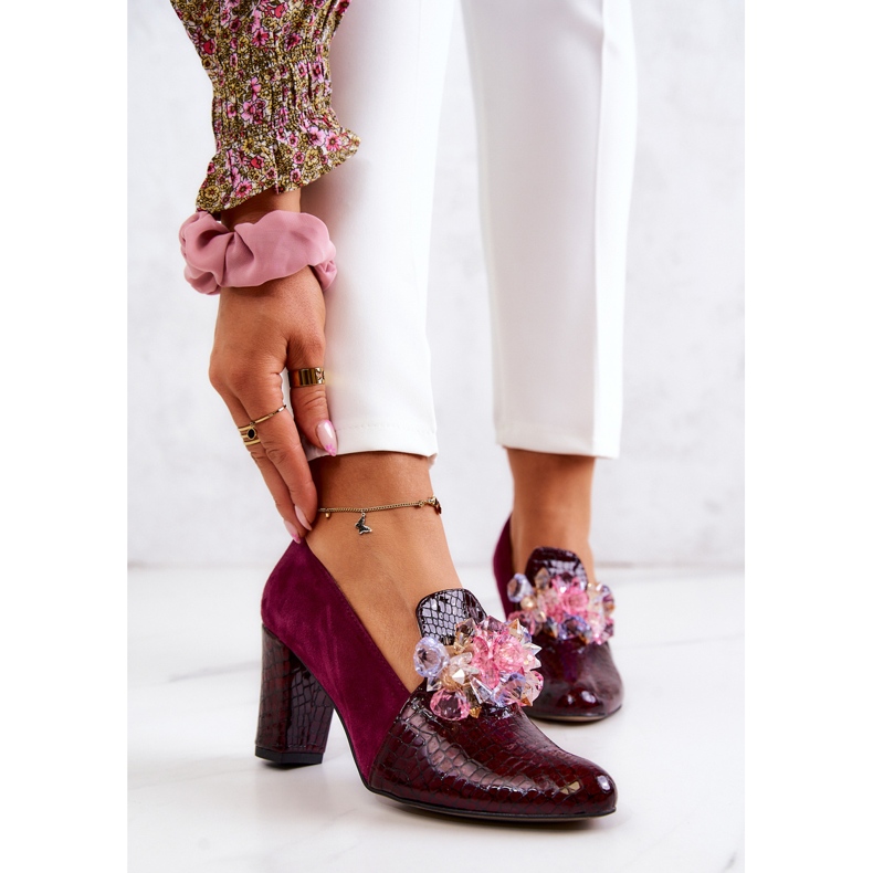 Suede Snakeskin Pumps With Maroon Mallory Ornament red 1
