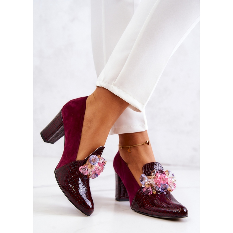 Suede Snakeskin Pumps With Maroon Mallory Ornament red 2