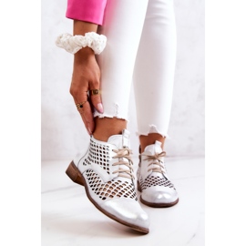 Leather Openwork Boots Nicole 2704/005 White and Silver 1