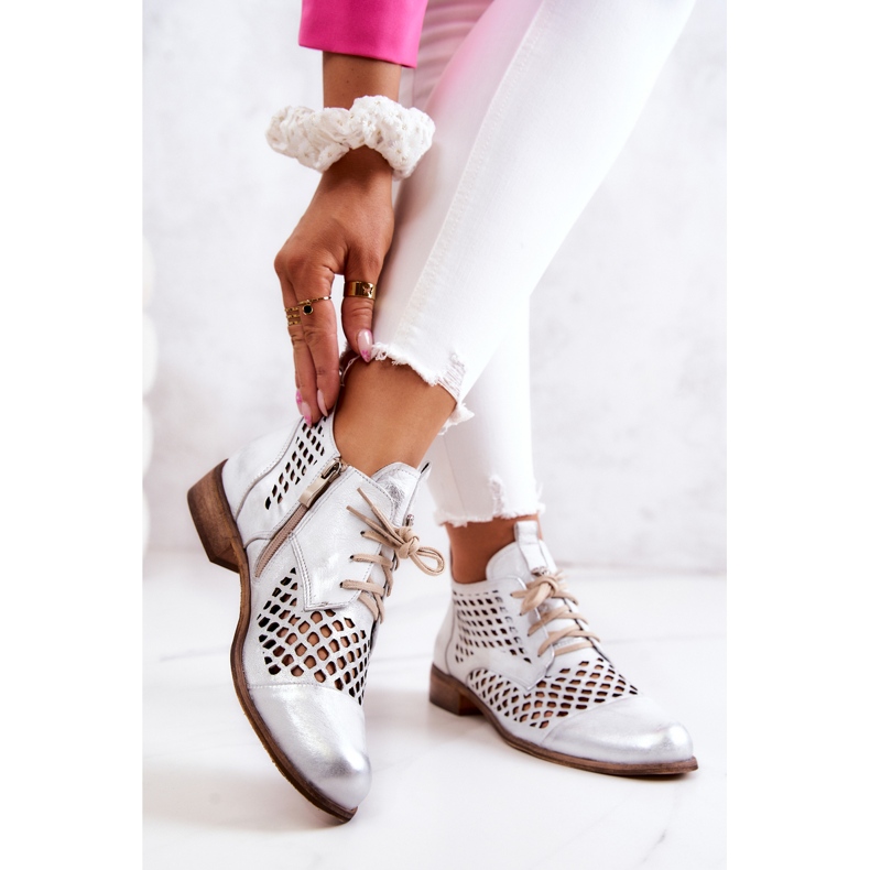 Leather Openwork Boots Nicole 2704/005 White and Silver 2