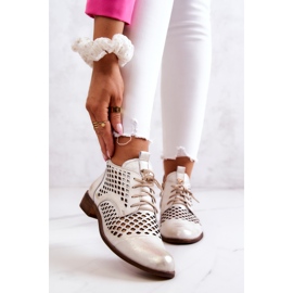Leather Openwork Boots Nicole 2704/004 White and Gold 1