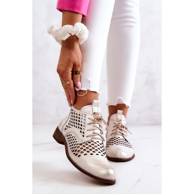 Leather Openwork Boots Nicole 2704/004 White and Gold 1