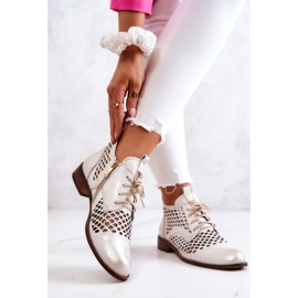 Leather Openwork Boots Nicole 2704/004 White and Gold 2