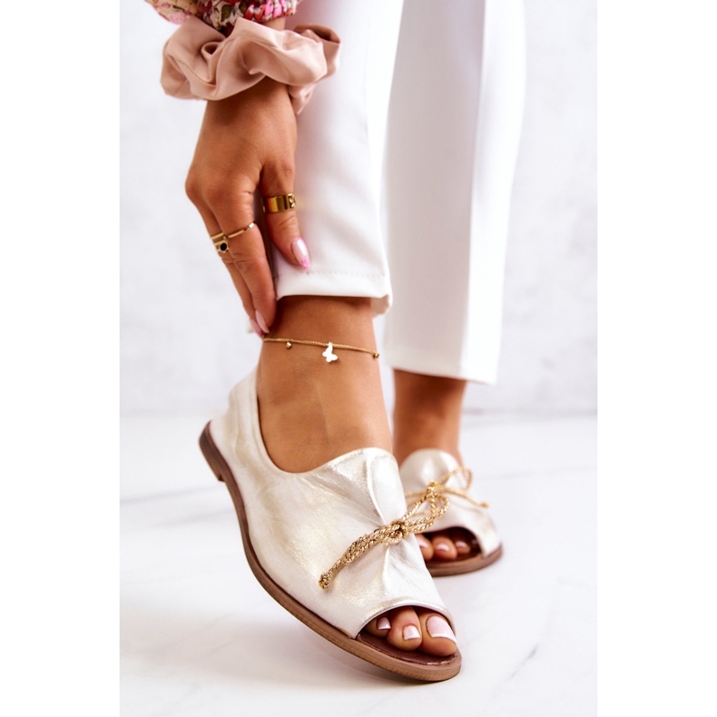 Leather Women's Ballerinas Nicole 2660/004 White-Gold 1