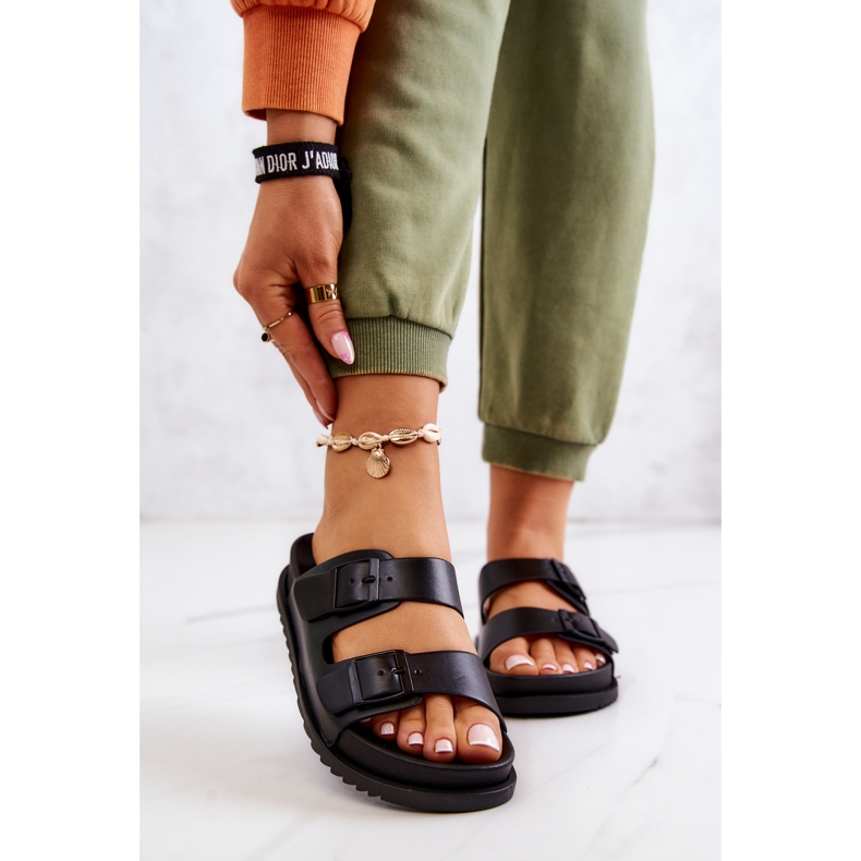 S.Barski Black Corina Rubber Slippers With Buckle 1 S.Barski Black Corina Rubber Slippers With Buckle 1