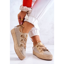 Women's Braided Sneakers Big Star JJ274392 Beige and Gold 2