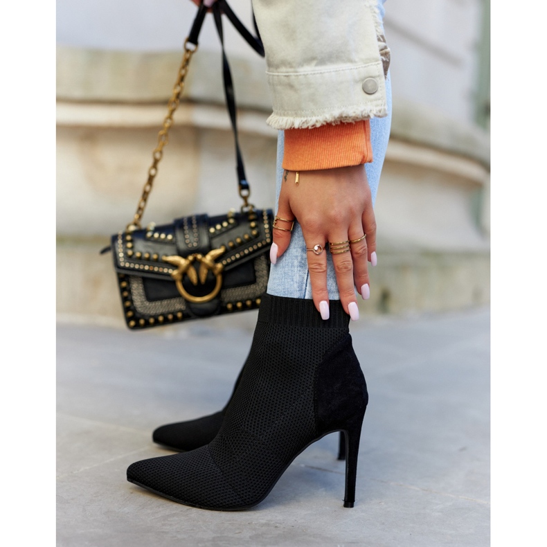 S.Barski Women's Boots With A Sock On A High Heel Black Last Night 2