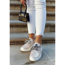 S.Barski Women's Leather Sneakers With Metallic Carrey Pink beige 2