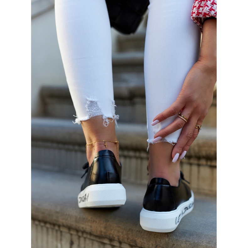 S.Barski Women's Leather Sneakers With Black Carrey Decoration 2