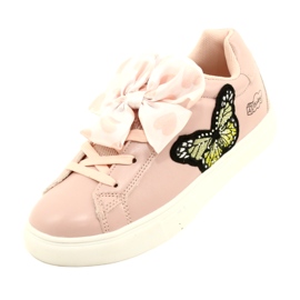 Girls' pink sports sneakers with a bow and butterfly American Club Es64 4 Girls' pink sports sneakers with a bow and butterfly American Club Es64 4