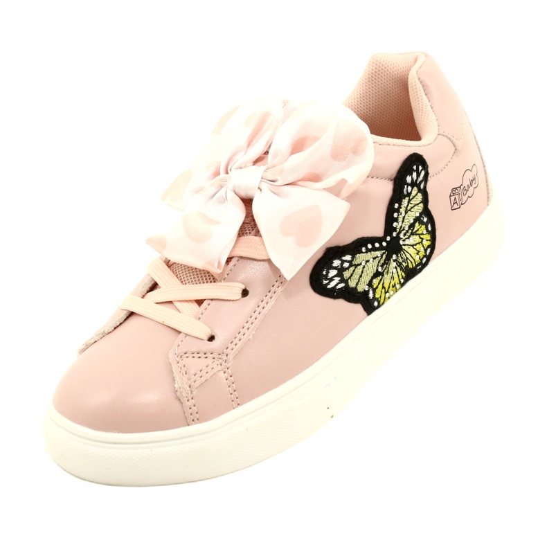 Girls' pink sports sneakers with a bow and butterfly American Club Es64 4 Girls' pink sports sneakers with a bow and butterfly American Club Es64 4