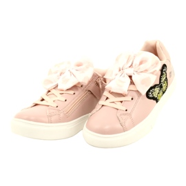 Girls' pink sports sneakers with a bow and butterfly American Club Es64 2 Girls' pink sports sneakers with a bow and butterfly American Club Es64 2