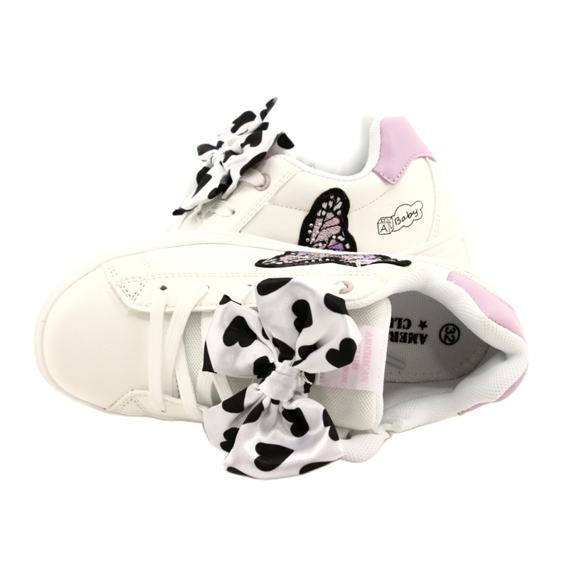 White sports sneakers with a bow and a butterfly American Club ES64 5